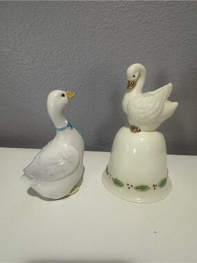 Porcelain Swan & Goose Figurines - White with Gold Accents